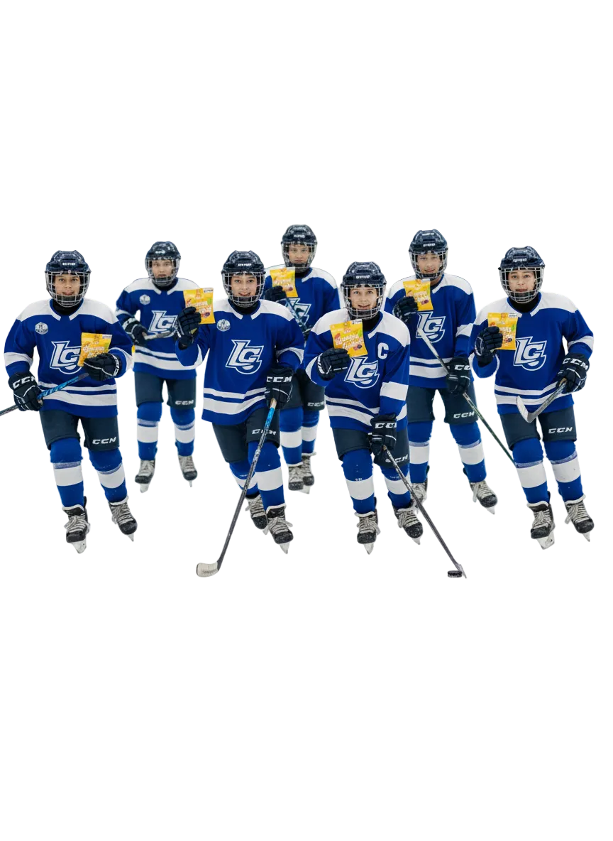 Young Hockey players holding a fluit salad Gummy Gainz bag