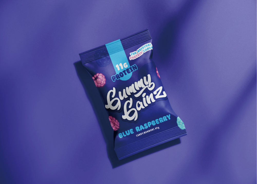 Blue Raspberry Gummies Vegan Blue Raspberry Protein Gummies 6 Pack – GummyGainz Protein Candy